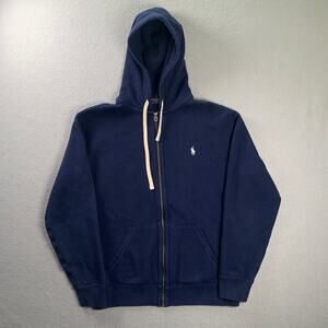 Polo Ralph Lauren Hoodie Mens Large Drawstring Full Zip Thermal Hood Blue